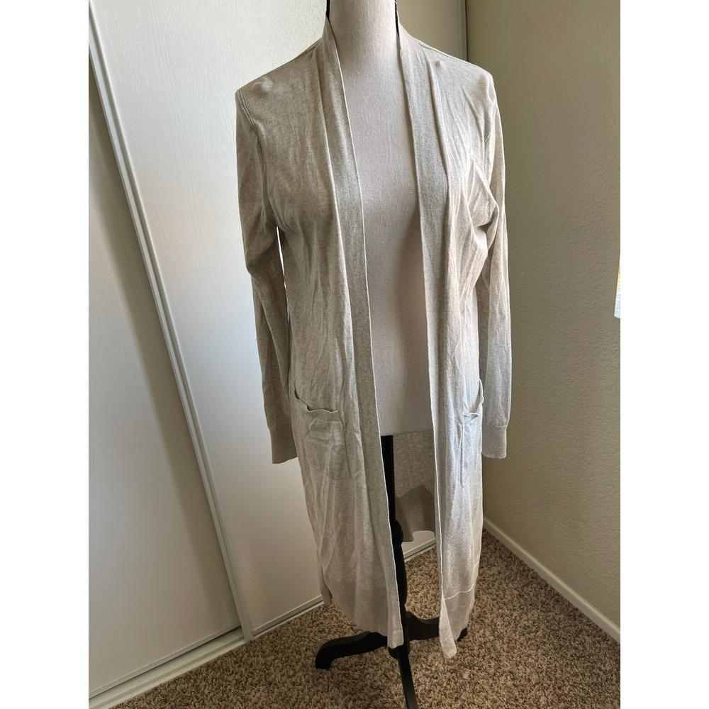 Banana Republic Silk Cotton Duster Cardigan S Beige Long Open Front Sweater